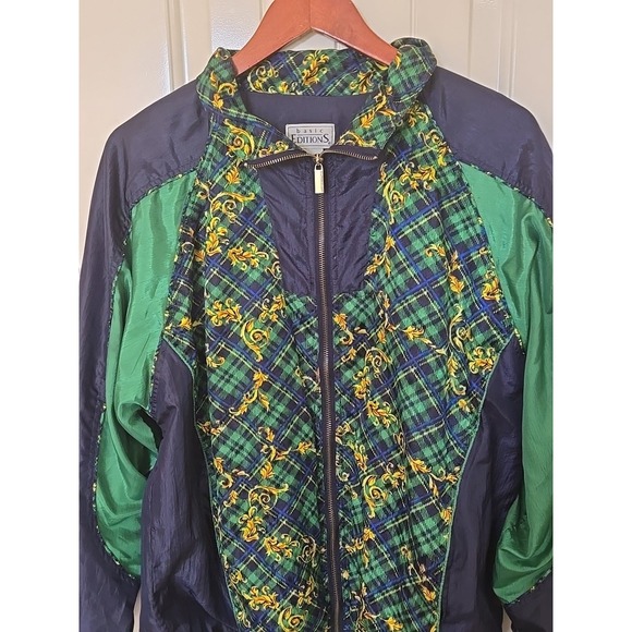 Vtg Basic Editions Windbreaker Jacket Womens M Medallion Print Gold Blue Green - Picture 5 of 14